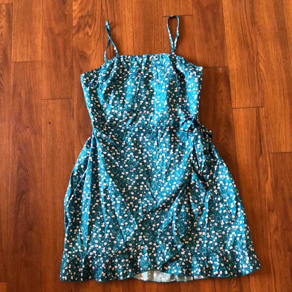 Shein Turquoise Floral Wrap Dress (Size M)